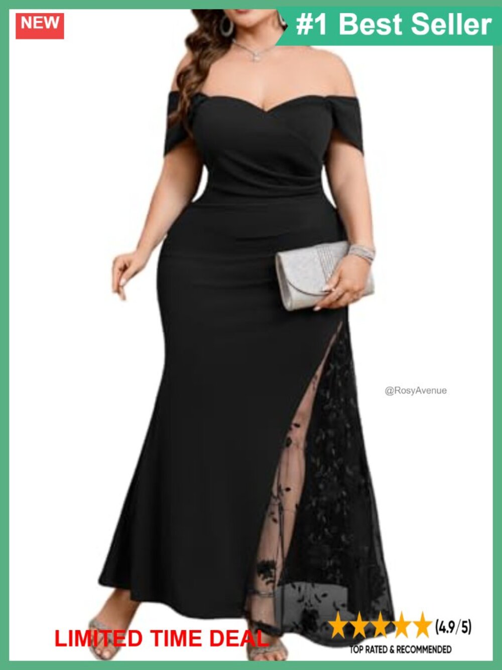 Plus Size Off Shoulder Mermaid Maxi Dress High Slit 3D Floral Formal Gown